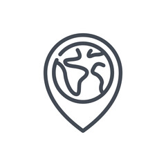 Poster - location pin with planet earth line icon. location marker vector outline sign.