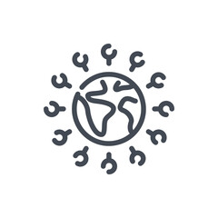Poster - planet earth with location pointers line icon. globe connection vector outline sign.