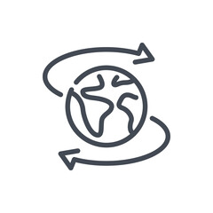 Poster - direction of movement of the planet earth line icon. globe with arrows around vector outline sign.