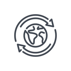 Poster - Planet Earth with rotating arrows line icon. Globe and planet rotation vector outline sign.