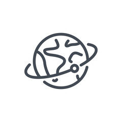 Poster - Planet Earth with sputnik line icon. Satellite of the globe vector outline sign.