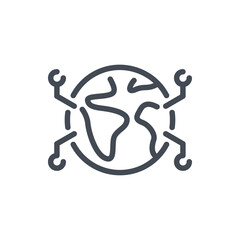 Fototapete - Planet Earth with information pin line icon. Globe connection vector outline sign.