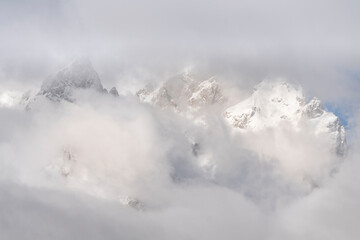 Sticker - USA, Wyoming, Grand Teton National Park. Spring snow storm in mountains.