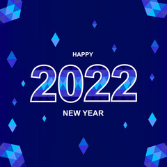 Poster - Happy new year 2022 banner, blue diamond background.