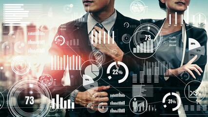 Poster - conceptual business dashboard for financial data analysis . 3d render computer graphic .