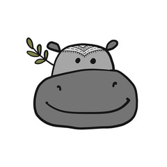 Sticker - Hippopotamus, cute hippo face for your design