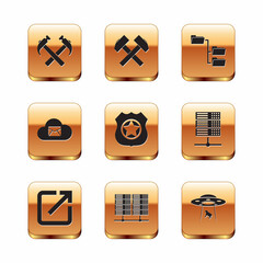 Canvas Print - Set Two crossed hammers, Open in new window, Server, Data, Web Hosting, Police badge, Cloud mail server and Folder tree icon. Vector