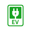 EV with plug icon, Electric vehicle parking and charging station sign, Vector illustration