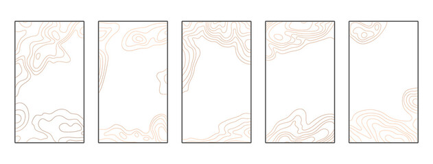 Wall Mural - contour lines on topographic maps, geographic map background. vector set of social media stories tem
