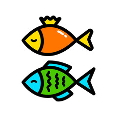 Set of simple fish color icons