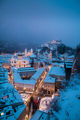 Wall Mural - Salzburg at twilight in winter, Salzburger Land, Austria