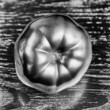Metallic silver painted tomato concept on silver wood background. minimal idea food and vegetable concept. Black and white photo.