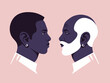 African grandfather and grandson in profile. The faces of a young and elderly man. Generations. Side view. Vector flat Illustration