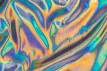 Iridescent Metallic Holographic Texture With Light Diffraction Effect. Abstract Neon Background