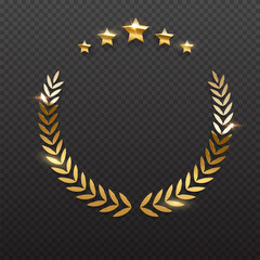 Wall Mural - gold shiny circle laurel wreath with stars vector illustration. golden shining round badge prize for