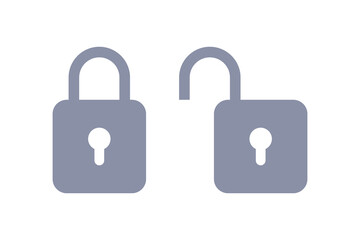 Poster - Lock and unlock icons, open and closed gray padlock security symbol with keyholes