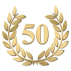 Wall Mural - 3D gold laurel wreath 50 vector isolated on a white background