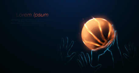 Wall Mural - the basketball ball is flying over and players fight for the ball. low polygon line, triangles, and 