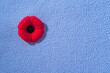 Remembrance poppy on blue sherpa fabric with copy space