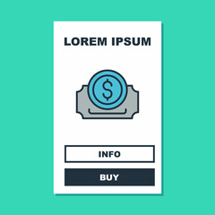 Filled outline Cinema ticket icon isolated on turquoise background. Vector