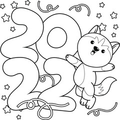  Happy new year coloring book with cute husky