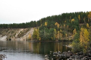 Canvas Print - Fishing on wild forest lakes and rivers, nature.