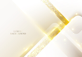 3D modern luxury template design white triangles stripes and golden glitter line light sparking on clean background