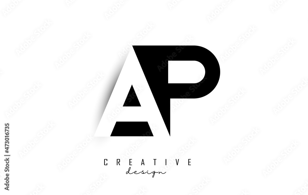 Letters AP Logo with black and white negative space design. Letters A ...