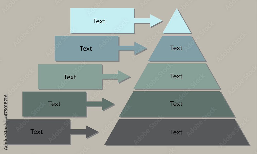 Infographics, a pyramid of five segments and with deleted elements ...