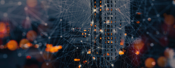 Fototapete - Innovation future Wireless network and Connection technology concept with Abstract city background