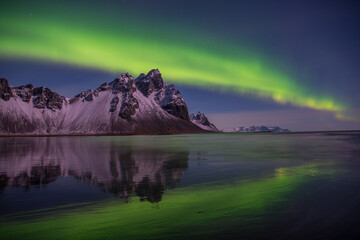 Wall Mural - Aurora Borealis over mountain Vestrahorn in Iceland