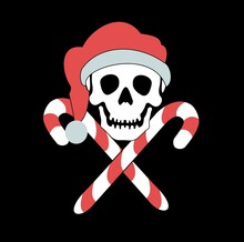 Skull Jolly Roger With Lollipops And Christmas Hat