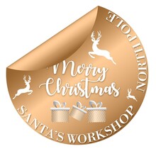 Santa's Workshop. Merry Christmas. Xmas Sticker.