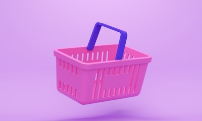 Wall Mural - Lilac studio background with pink empty shopping basket. 3d rendering