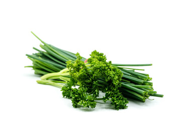 Wall Mural - parsley and chives isolated on white background