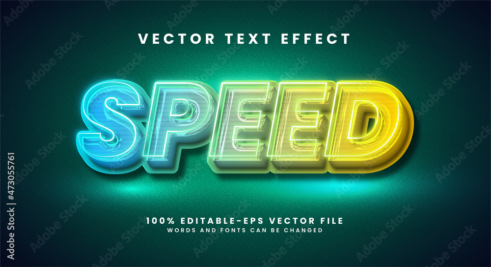Speed 3D text effect. Editable text style effect with glow light theme ...
