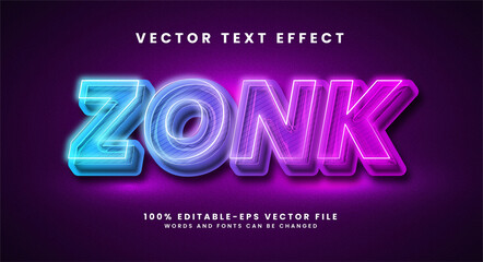 Wall Mural - Zonk 3D text effect. Editable text style effect with glow light theme.