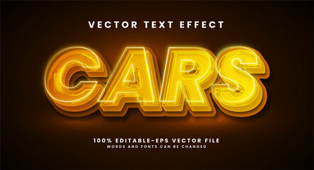 Wall Mural - Cars 3D text effect. Editable text style effect with glow light theme.