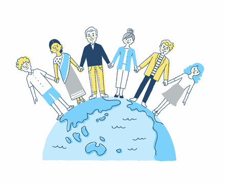 地球とさまざまな人種の人々
