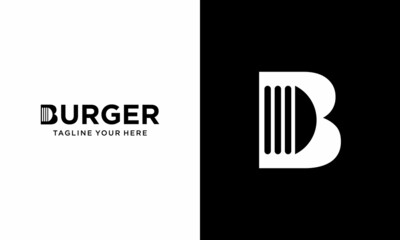 Wall Mural - letter b and burger logo design vector template. on a black and white background.