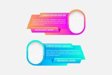 Poster - Vector colorful Infographic element banner design. report template with  space for photos, years and description. set of abstract design use gradient pink and blue colors.