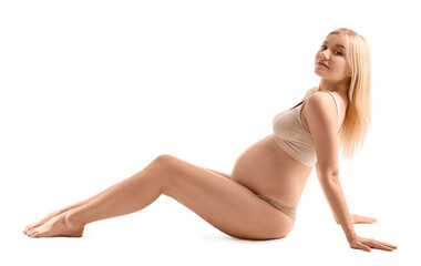 Sticker - Beautiful pregnant woman on white background