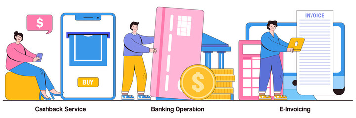 Poster - Cashback service, banking operation, e-invoicing concept with tiny people. E-banking abstract vector illustration set. Return on investment, financial services, internet tax payment metaphor