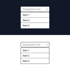 Drop-down list with menu items for the website. The view is in the expanded state. User interface for the website and application. Vector illustration.