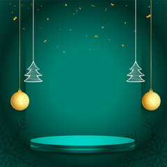 merry christmas banner with podium for product display