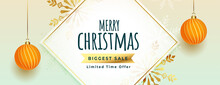 Merry Christmas Big Sale Banner With Hanging Xmas Balls
