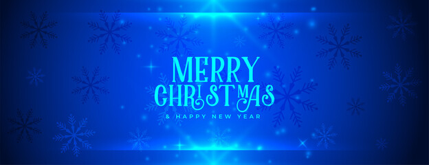 Poster - blue merry christmas shiny snowflakes banner design