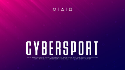 Cyber Sport banner, Esports abstract background. Video games. Pink purple gradient background with light rays, geometric pattern, and copyspace. Design for gaming events. Cybersport concept.