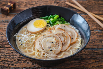 Wall Mural - Ramen noodle in pork bone broth, Japanese food