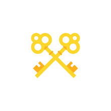 Two Crossed Golden Vintage Keys. Royal Retro Turnkeys. Real Estate Logo. Luxury Hotel Sign.